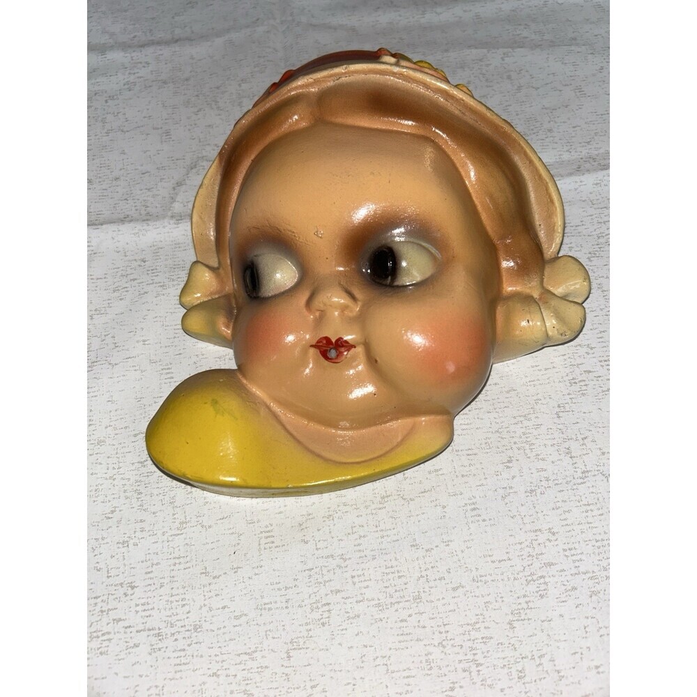 String Holder Chalk-ware Vintage. MCM , Kitschy Decor Little Girl Yellow Hair